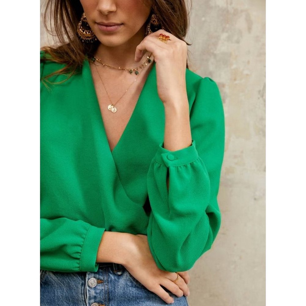 💚 NEW Sezane Abelia Blouse in Green Flash size US 12 / Euro 44 - Picture 2 of 10